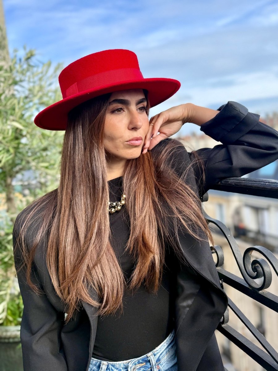 Canotier Coco en Laine petit Bord 6 cm Rouge - Joe & Mey