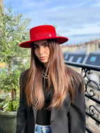 Canotier Coco en Laine petit Bord 6 cm Rouge - Joe & Mey