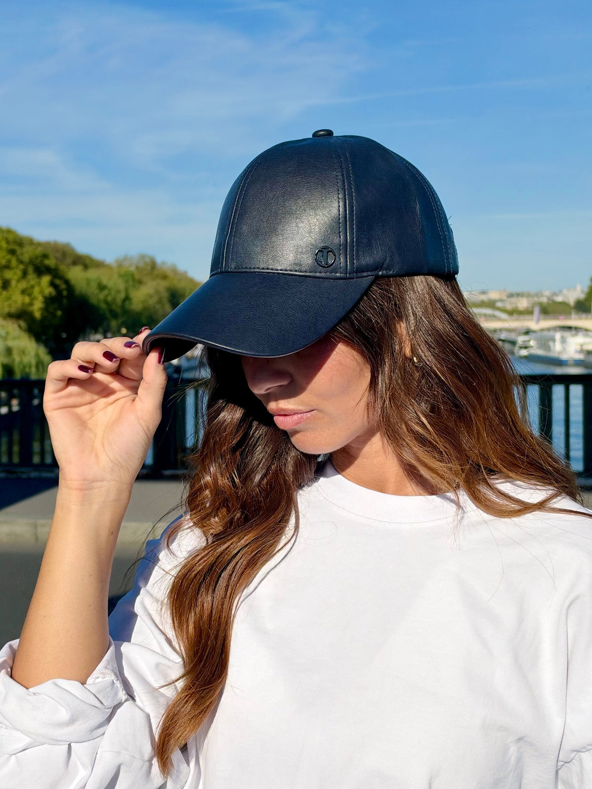 Casquette baseball effet cuir vegan – Bleu marine – vue 2