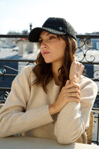 Casquette baseball en tweed – Noir – vue 1
