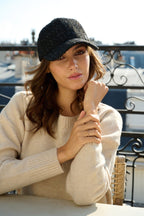 Casquette baseball en tweed – Noir – vue 3