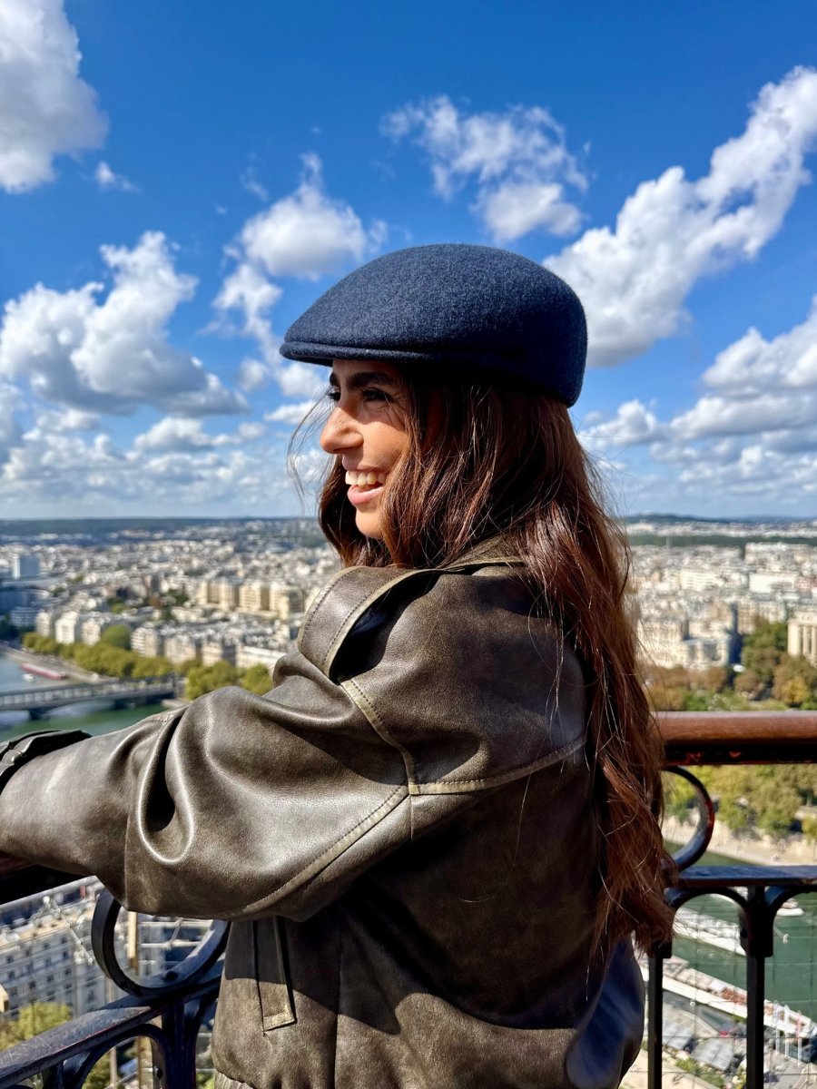 Casquette Plate Bombée en Laine Bleu chiné - Joe & Mey