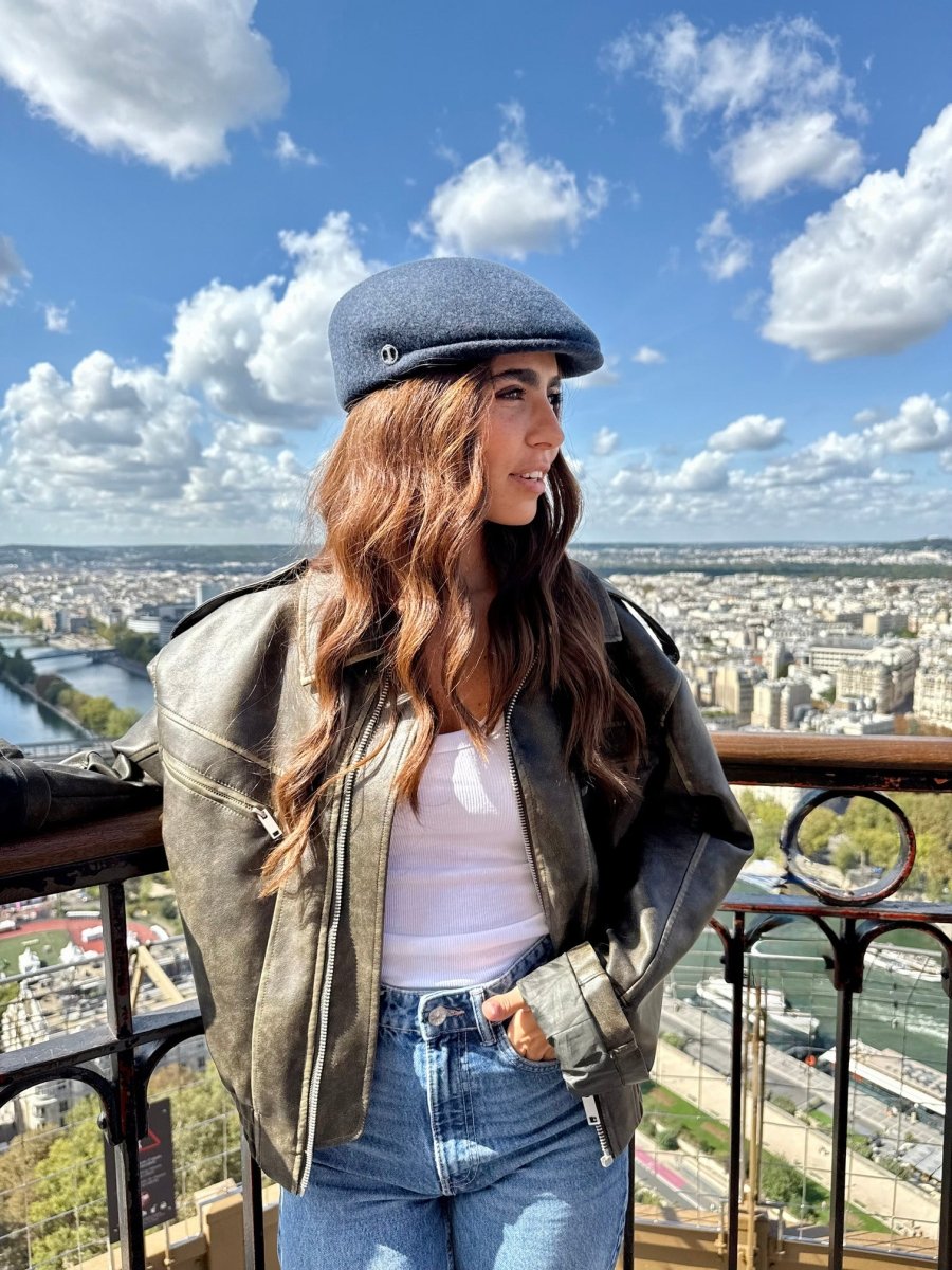 Casquette plate bombée en laine – Bleu chiné – vue 1