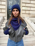 Coffret Triangle Bandana, Bonnet & Mitaines en Laine et Cachemire Bleu Marine - Joe & Mey