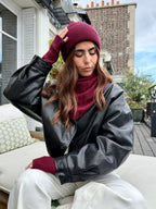 Coffret Triangle Bandana, Bonnet & Mitaines en Laine et Cachemire Bordeaux - Joe & Mey