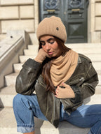 Coffret Triangle Bandana, Bonnet & Mitaines en Laine et Cachemire Camel - Joe & Mey