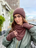 Coffret Triangle Bandana, Bonnet & Mitaines en Laine et Cachemire Choco - Joe & Mey