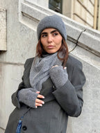 Coffret Triangle Bandana, Bonnet & Mitaines en Laine et Cachemire Gris chiné foncé - Joe & Mey