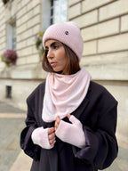 Coffret Triangle Bandana, Bonnet & Mitaines en Laine et Cachemire Rose - Joe & Mey