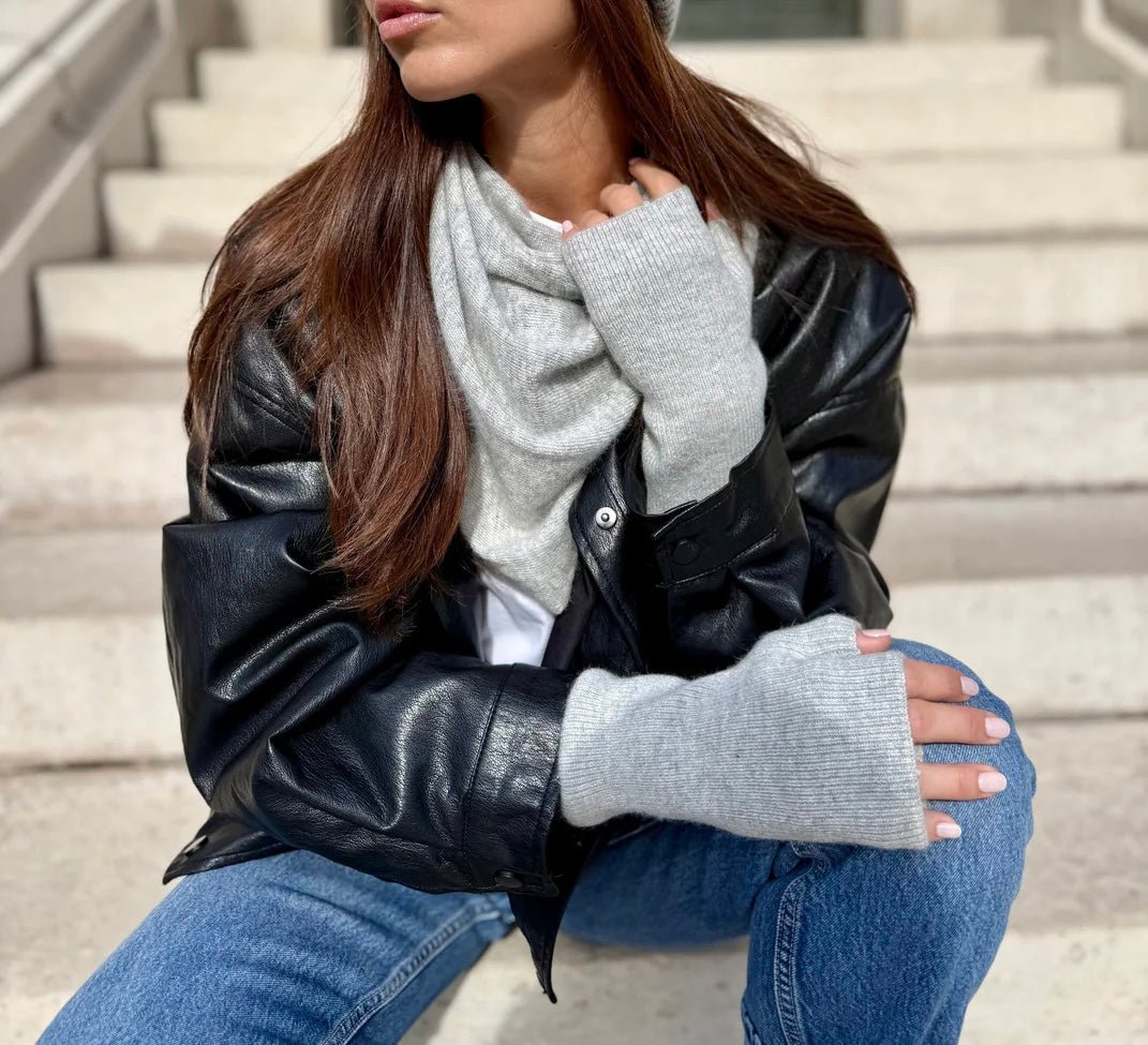 Coffret Triangle Bandana & Mitaines Gris chiné claire - Joe & Mey