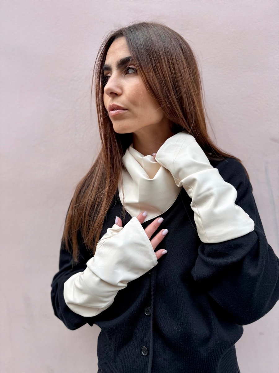 Coffret Triangle & Mitaines effet cuir vegan Ecru - Joe & Mey