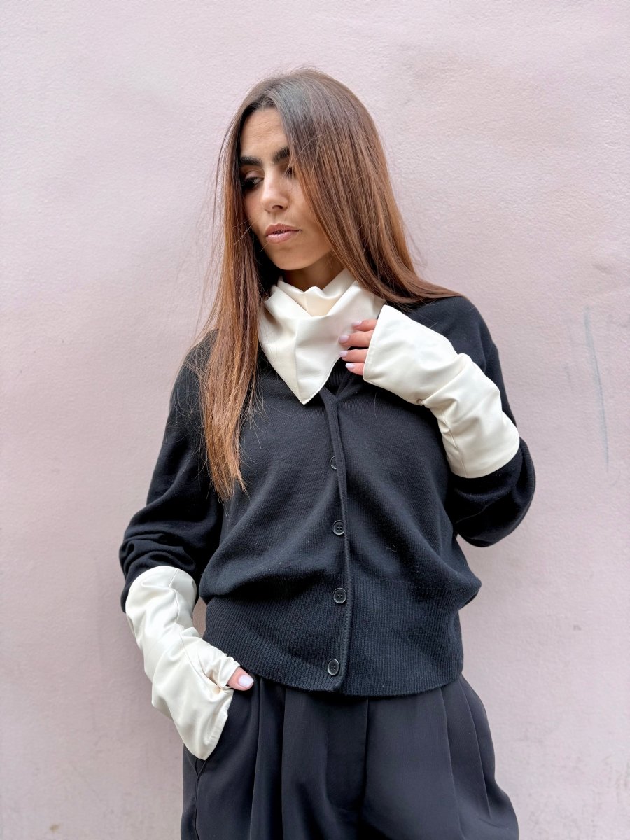 Coffret Triangle & Mitaines effet cuir vegan Ecru - Joe & Mey