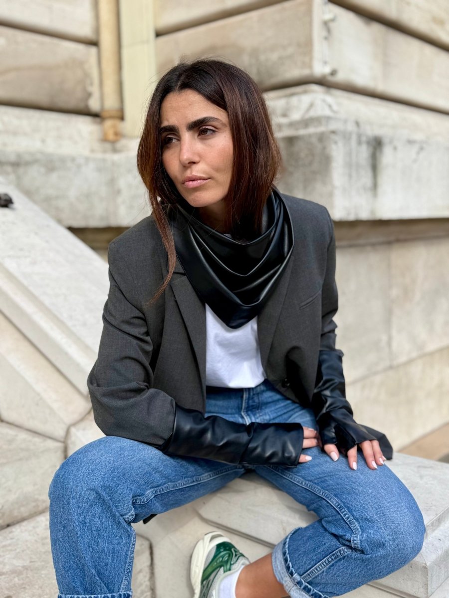 Coffret Triangle & Mitaines effet cuir vegan Noir - Joe & Mey