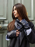 Coffret Triangle & Mitaines Œillets argent Bleu marine - Joe & Mey