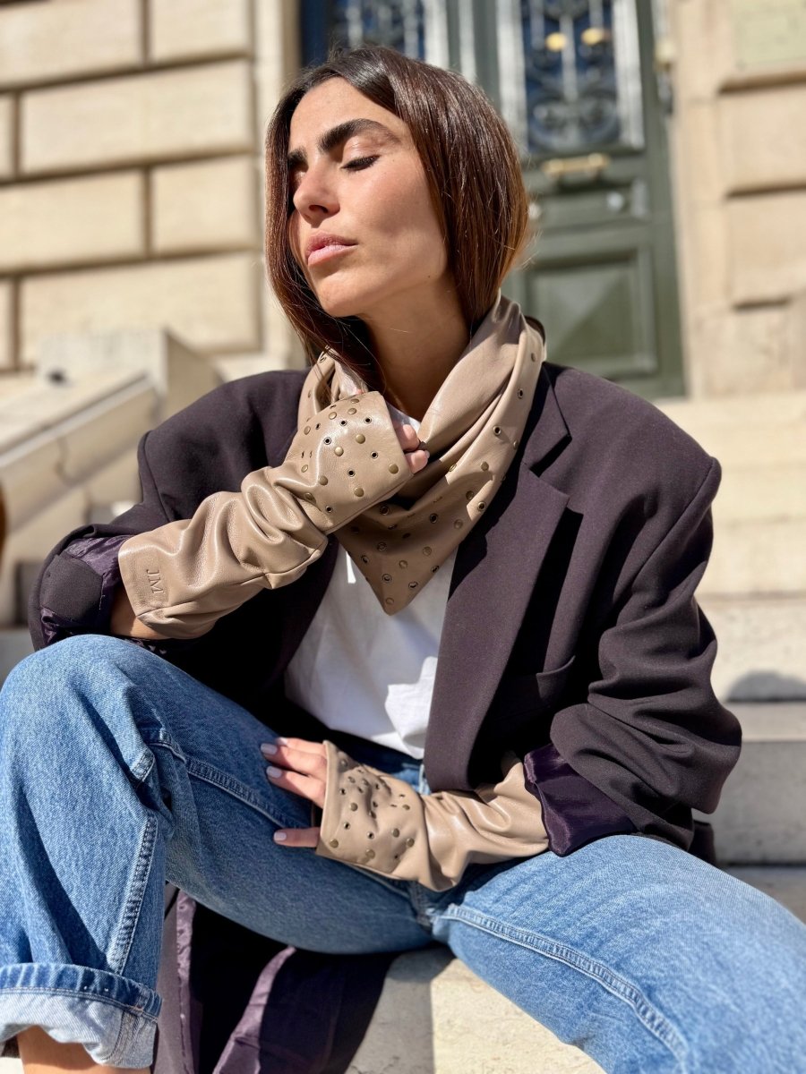 Coffret Triangle & Mitaines Œillets Taupe - Joe & Mey