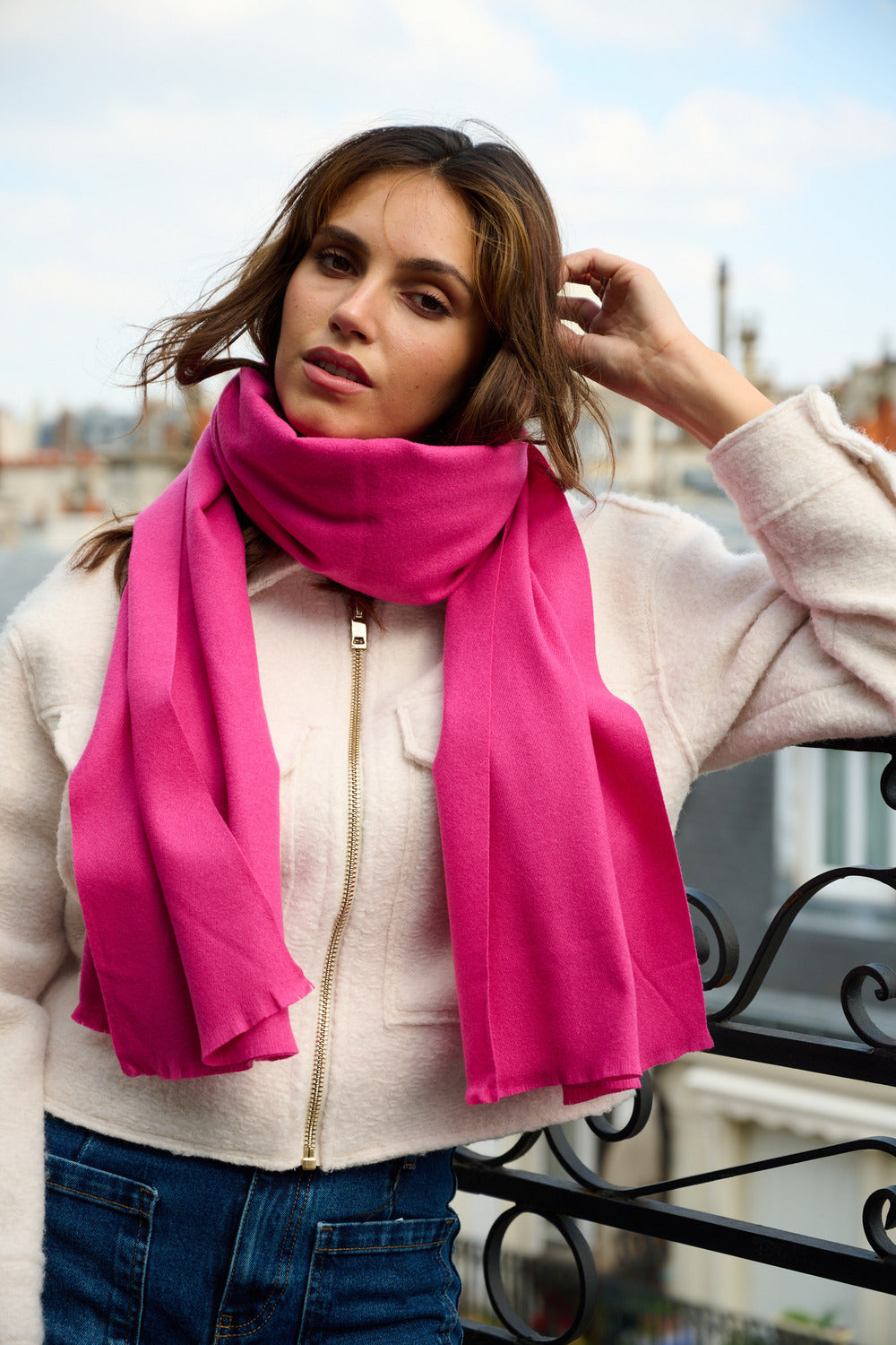 Étole en cachemire et laine – Fuchsia – vue 1