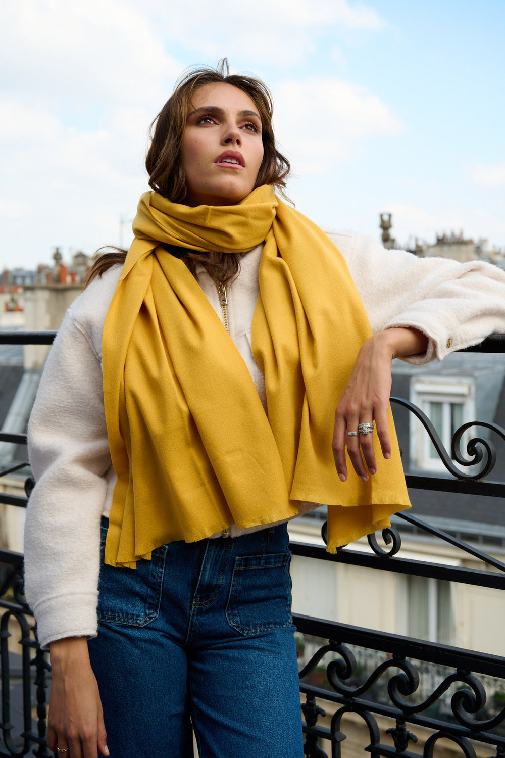 Étole en cachemire et laine – Jaune – vue 2