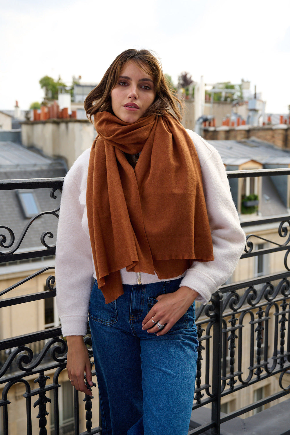 Étole en cachemire et laine – Marron