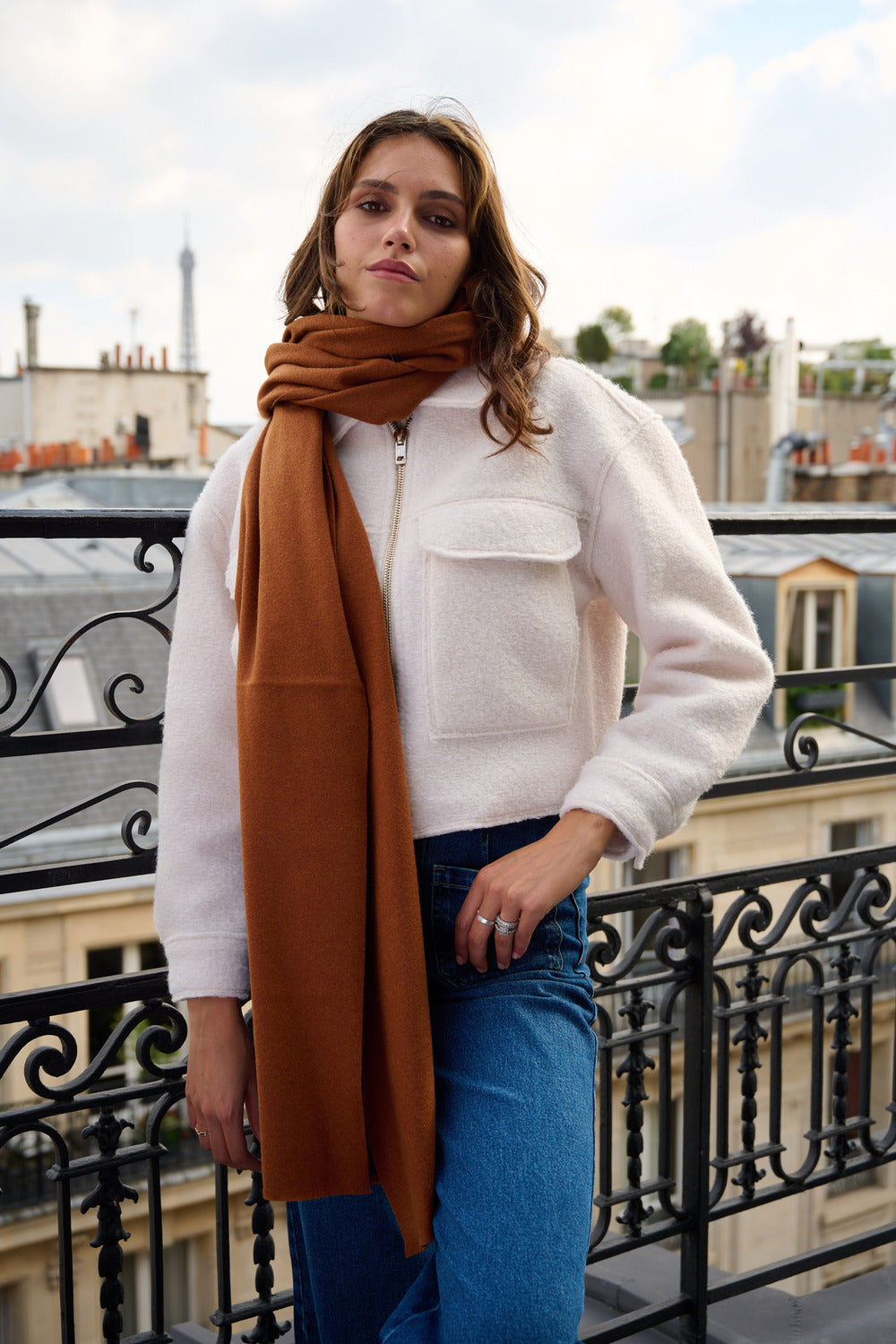 Étole en cachemire et laine – Marron – vue 2