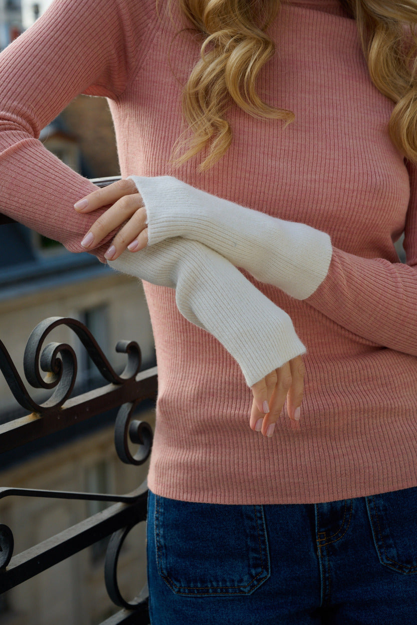 Mitaines en laine et cachemire – Blanc – vue 2