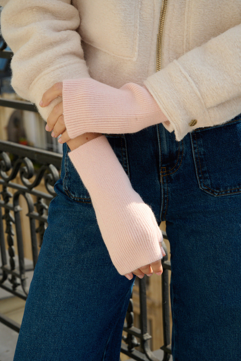 Mitaines en laine et cachemire – Rose – vue 2