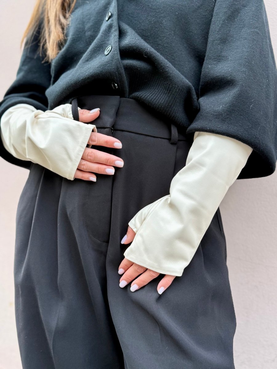 Mitaines longues effet cuir vegan unies – Blanc – vue 1