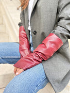Mitaines longues effet cuir vegan unies – Bordeaux – vue 3