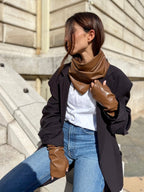 Mitaines longues effet cuir vegan unies – Camel – vue 3