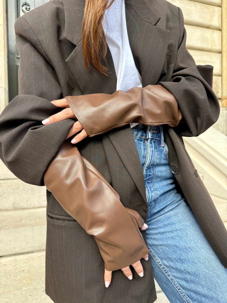Mitaines longues effet cuir vegan unies – Choco