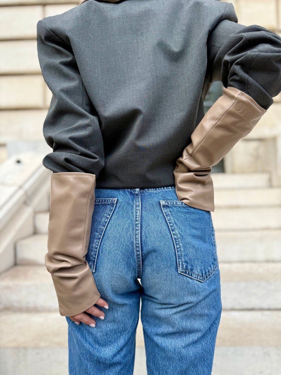 Mitaines longues effet cuir vegan unies – Taupe