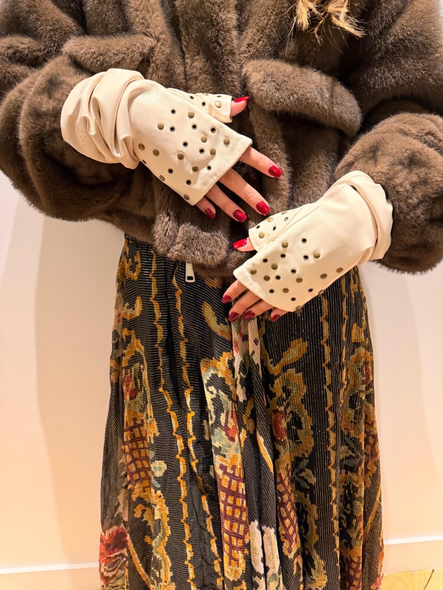 Mitaines longues vegan effet cuir Oeillet Ecru - Joe & Mey