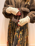 Mitaines longues vegan effet cuir Oeillet Ecru - Joe & Mey