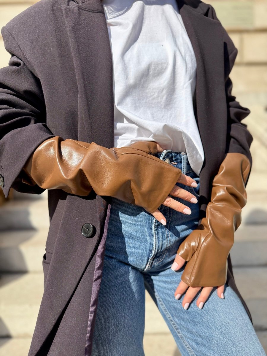 Mitaines longues vegan effet cuir uni - Joe & Mey