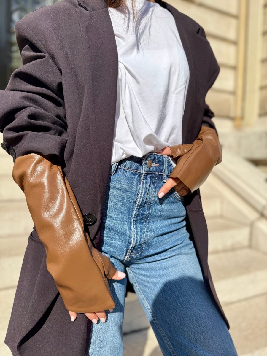 Mitaines longues vegan effet cuir uni - Joe & Mey