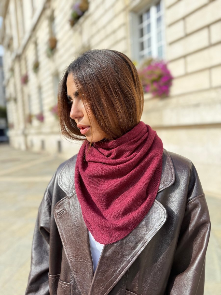 Triangle écharpe de cou en laine et cachemire – Bordeaux – vue 3
