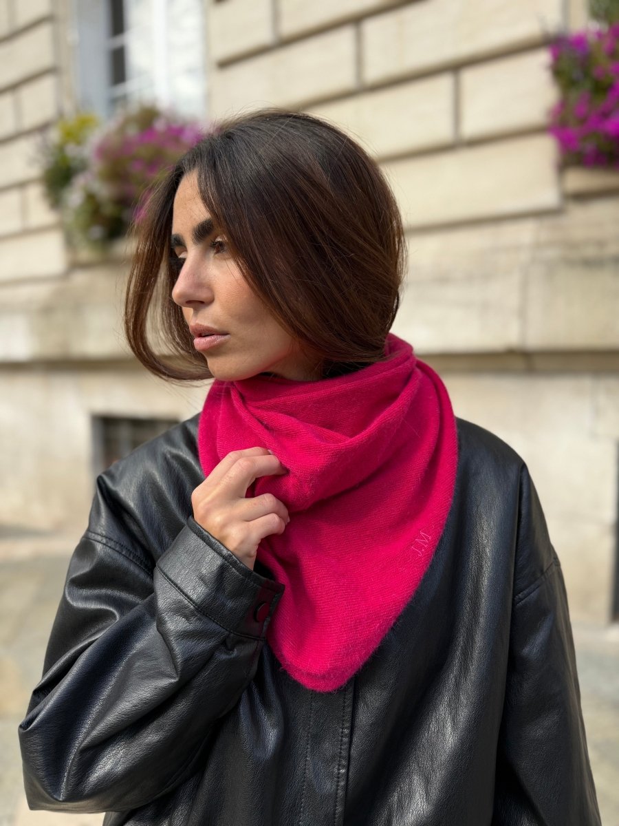 Triangle écharpe de cou en laine et cachemire – Fuchsia – vue 3