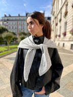 Triangle écharpe de cou en laine et cachemire – Gris chiné clair – vue 6