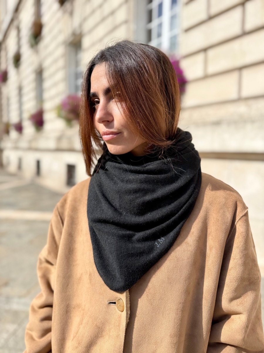 Triangle écharpe de cou en laine et cachemire – Noir – vue 1