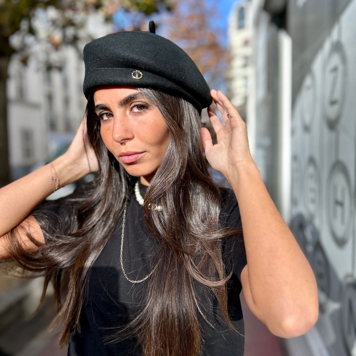 Béret asymétrique en laine – Noir – vue 2