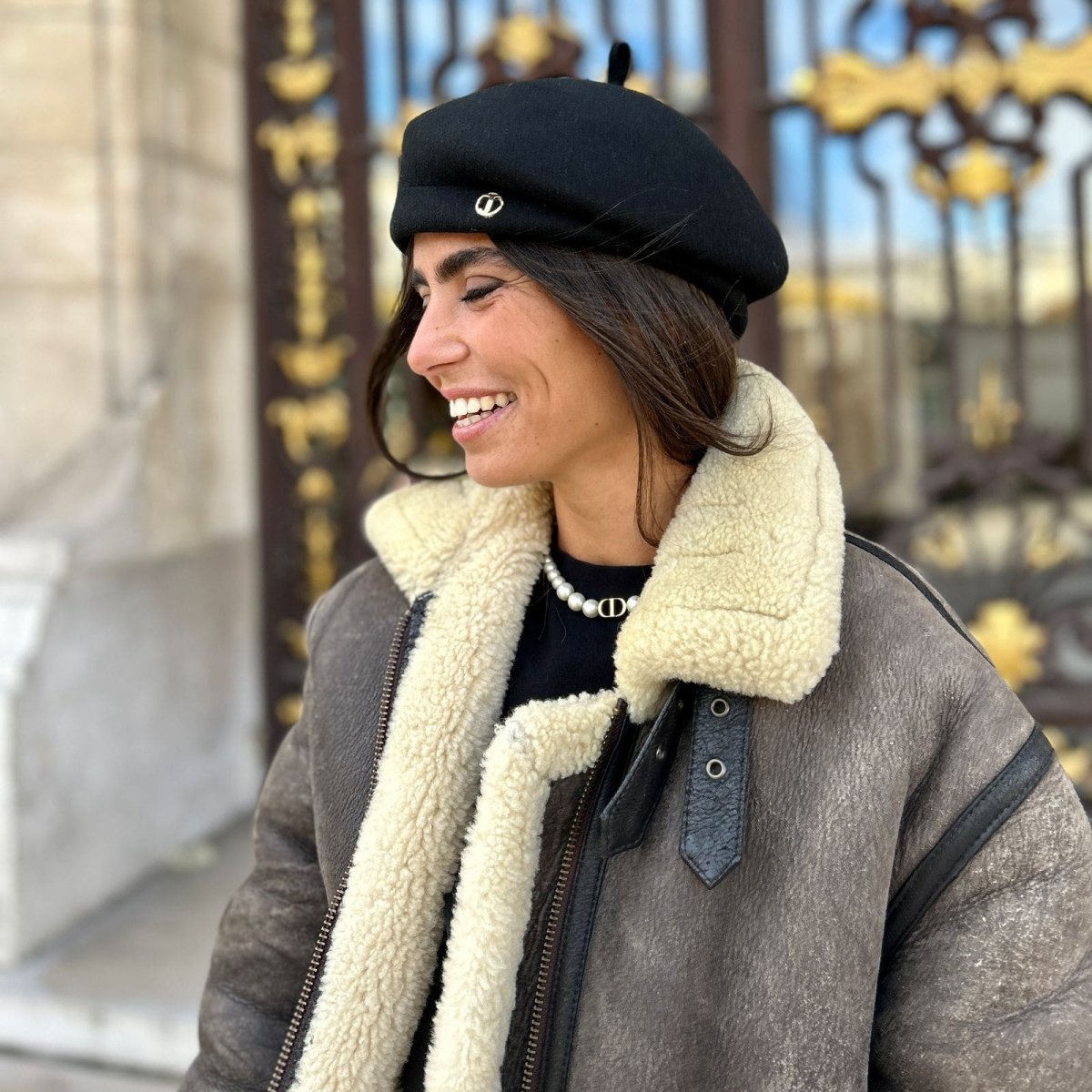 Béret asymétrique en laine – Noir – vue 4