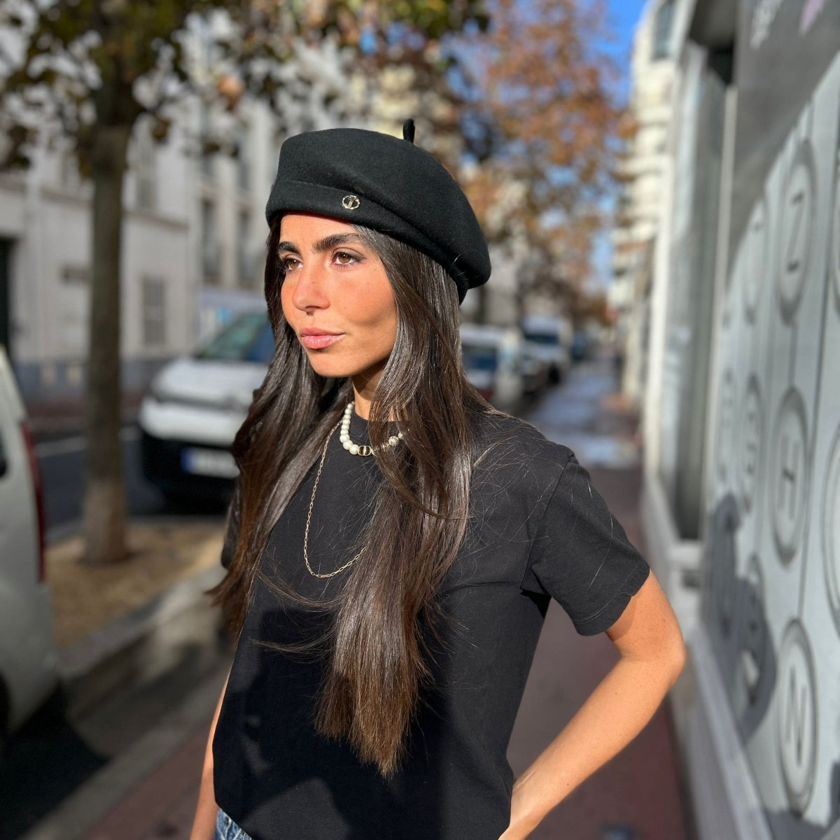 Béret asymétrique en laine – Noir – vue 6