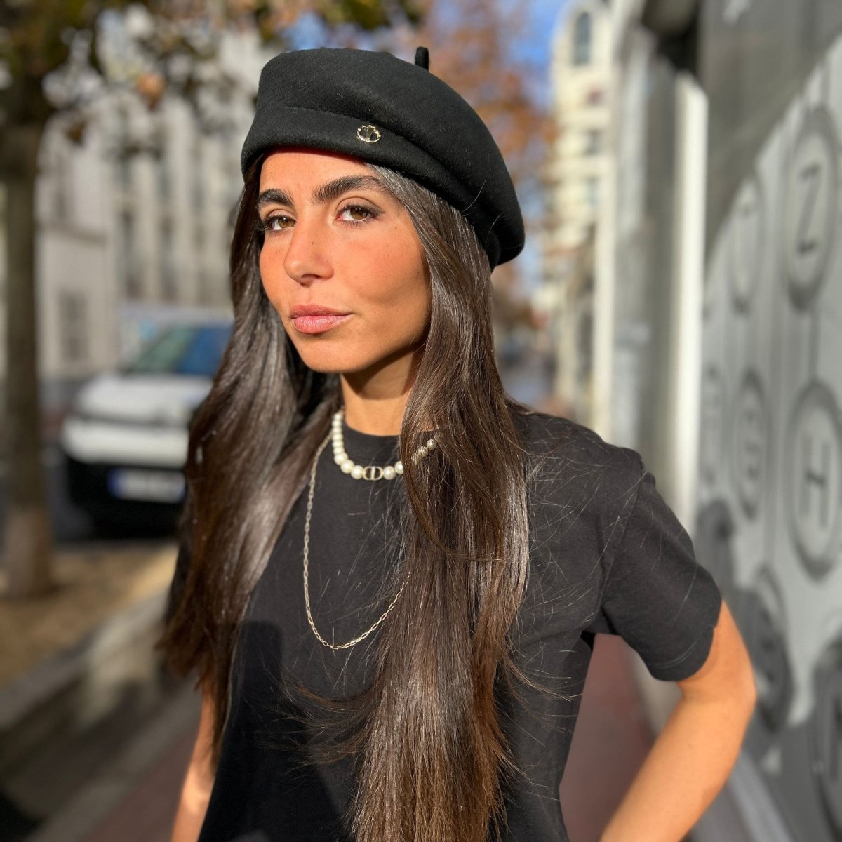 Béret asymétrique en laine – Noir – vue 7