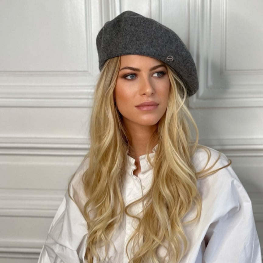 Béret Emily en laine – Gris chiné foncé – vue 1