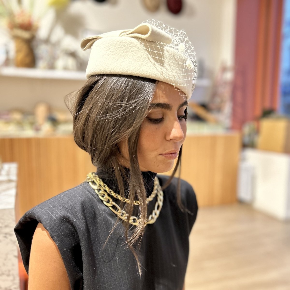 Bibi voilette en laine – Blanc – vue 5