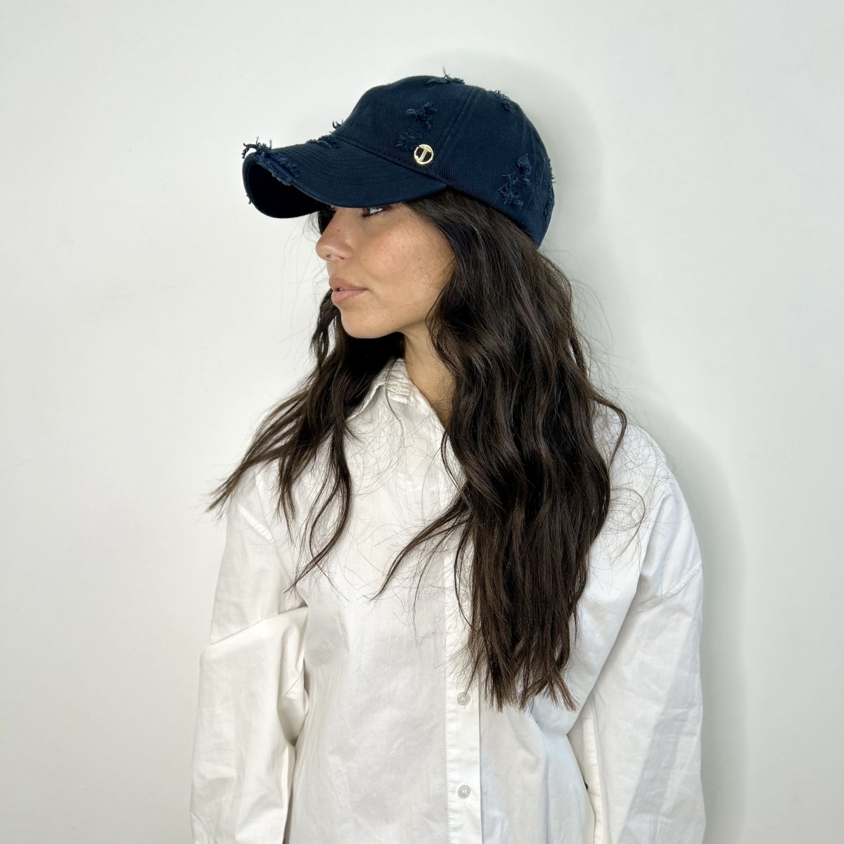 Casquette baseball effet déchiré – Bleu marine – vue 1