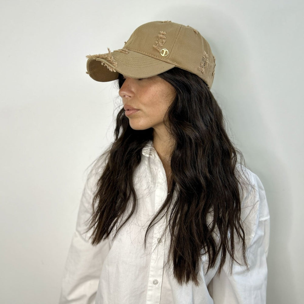 Casquette baseball effet déchiré – Camel