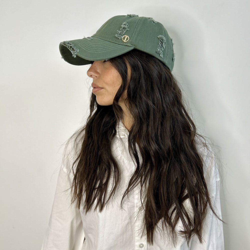 Casquette baseball effet déchiré – Kaki