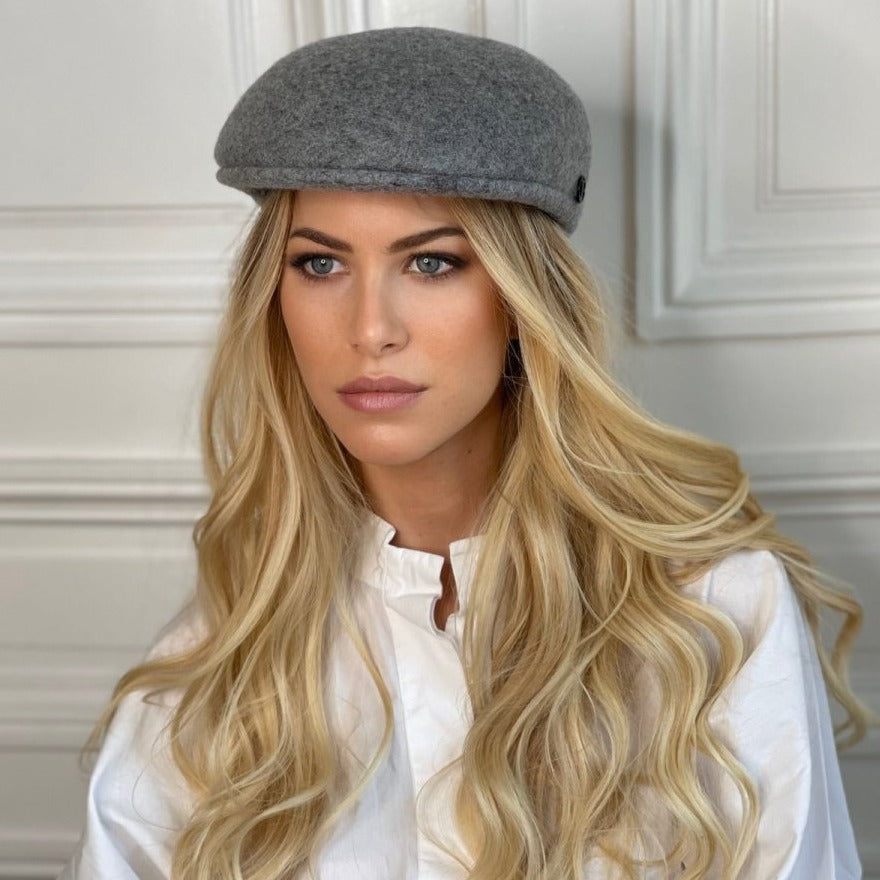 Casquette plate bombée en laine – Gris chiné clair – vue 1