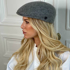 Casquette plate bombée en laine – Gris chiné foncé – vue 1