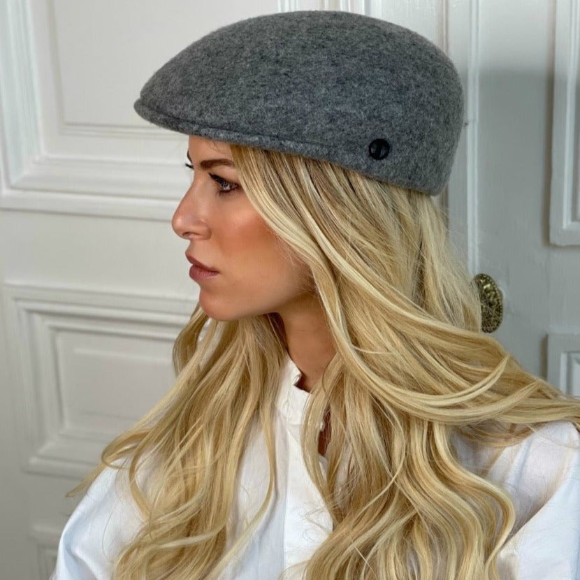 Casquette plate bombée en laine – Gris chiné foncé – vue 1